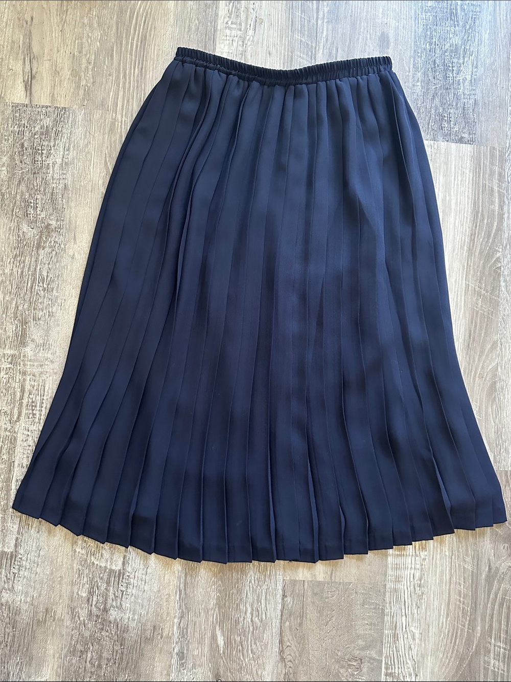 Pleated Navy Midi Skirt - Women's Elegant A-Line